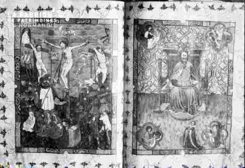 2 vitraux, jesus en croix, Dieu le père